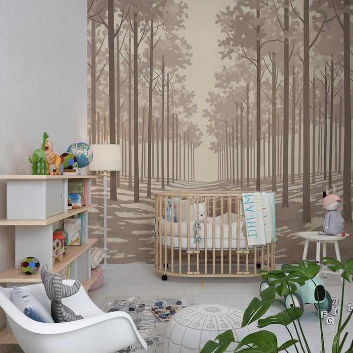 Papel de parede criança | Floresta tranquila com árvores e luz suave