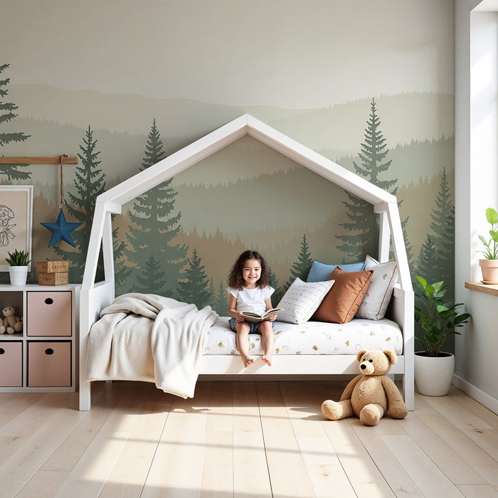Kinderkamer behang | Rustgevend bos met majestueuze bomen