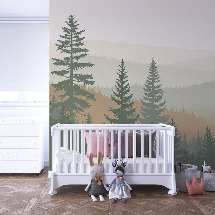 Kinderkamer behang | Rustgevend bos met majestueuze bomen