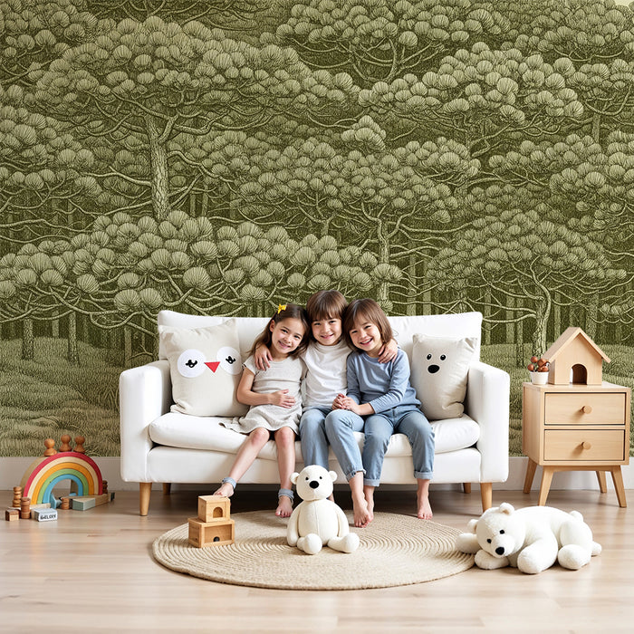 Kids' Room Wallpaper | Calming Forest with Stylized Trees