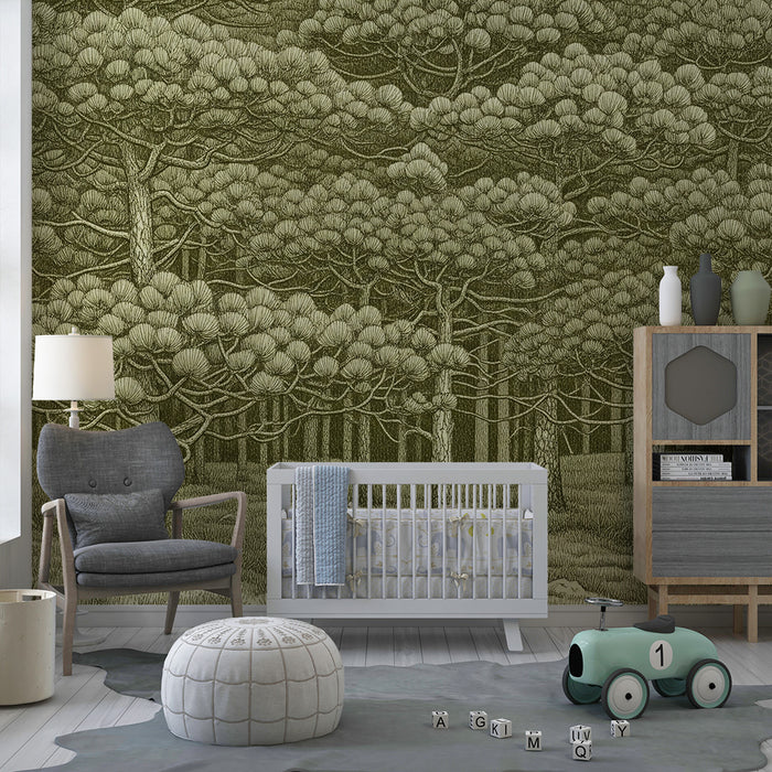 Kids' Room Wallpaper | Calming Forest with Stylized Trees