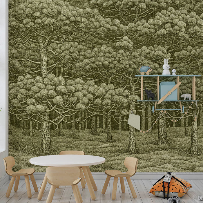 Kids' Room Wallpaper | Calming Forest with Stylized Trees