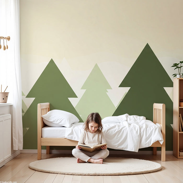 Barntapet | Lugn skog med stiliserade tallar