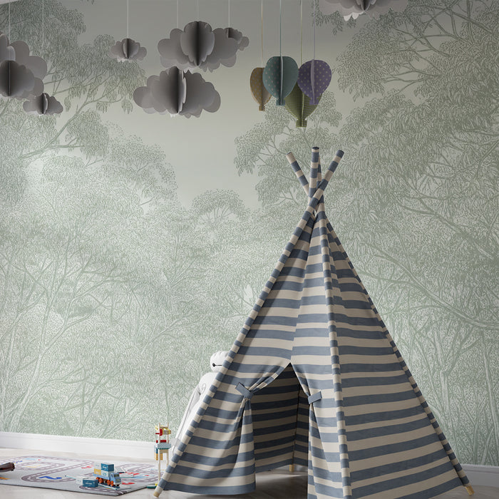 Papel de parede para quarto de criança | Floresta serena com folhagem delicada