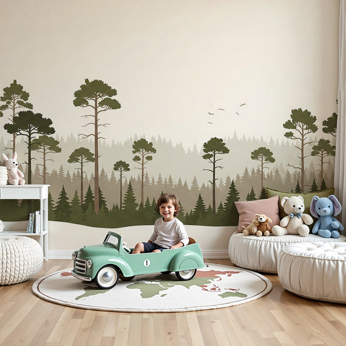 Children's bedroom wallpaper | Calming forest with majestic pine trees
