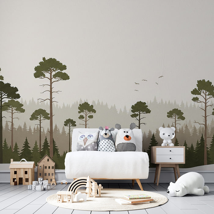 Children's bedroom wallpaper | Calming forest with majestic pine trees
