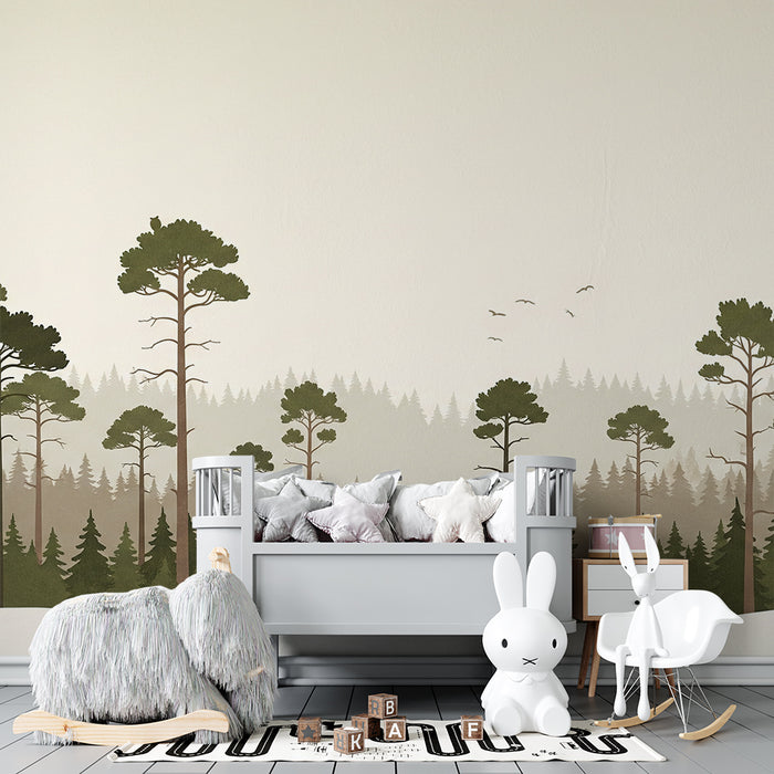 Children's bedroom wallpaper | Calming forest with majestic pine trees