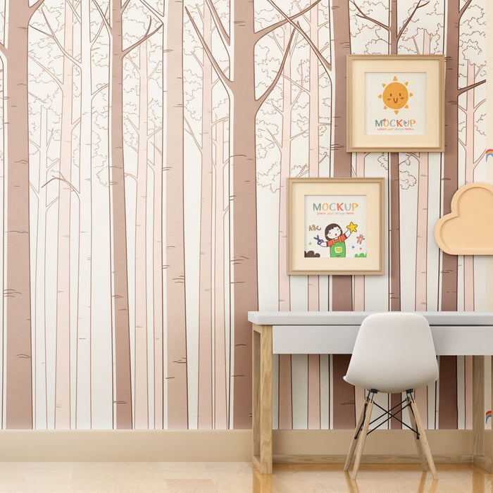 Kinderzimmer Tapete | Beruhigender Wald in Beigetönen