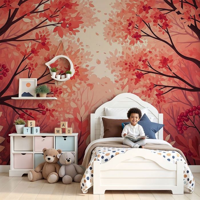 Papel de parede para quarto de criança | Floresta outonal com cores quentes