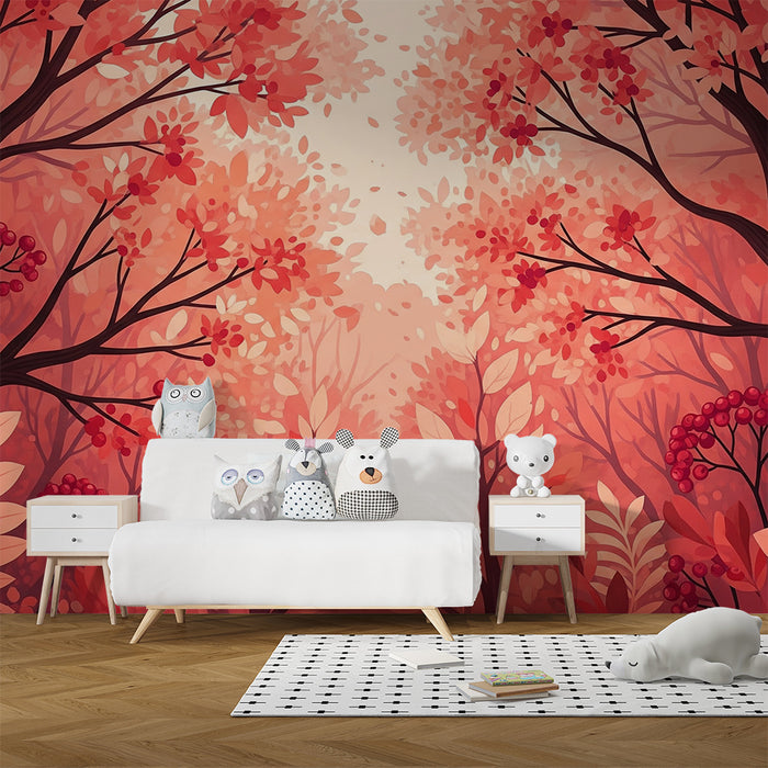 Papel de parede para quarto de criança | Floresta outonal com cores quentes