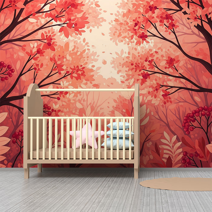 Papel de parede para quarto de criança | Floresta outonal com cores quentes