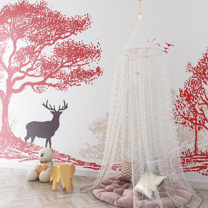 Papel pintado infantil | Bosque de otoño con ciervo