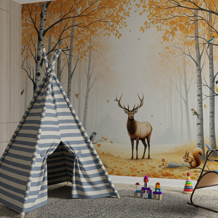 Kids' room wallpaper | Autumn forest with deer and animals