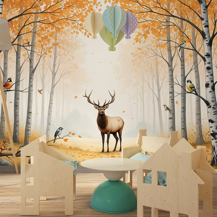 Kids' room wallpaper | Autumn forest with deer and animals