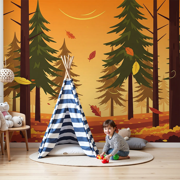 Kinderkamer behang | Herfstbos met kleurrijk bladeren