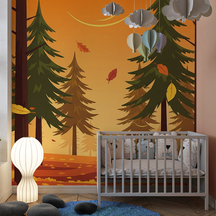 Kinderkamer behang | Herfstbos met kleurrijk bladeren