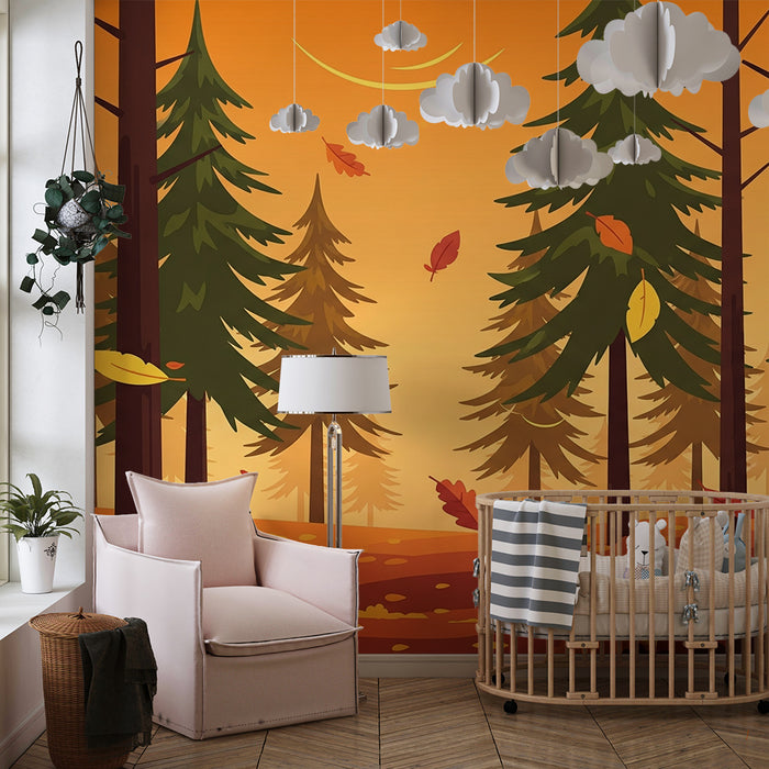 Kinderkamer behang | Herfstbos met kleurrijk bladeren