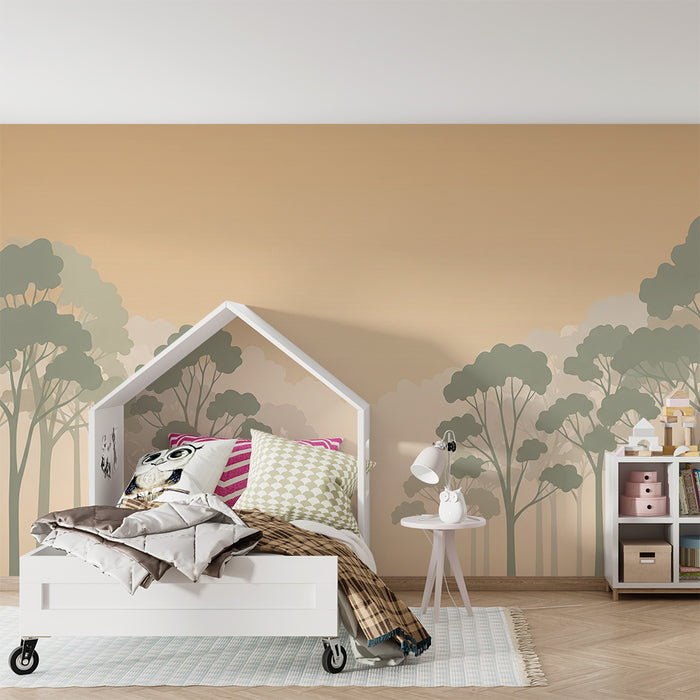 Papier peint chambre enfant | Forêt brumeuse avec arbres délicats