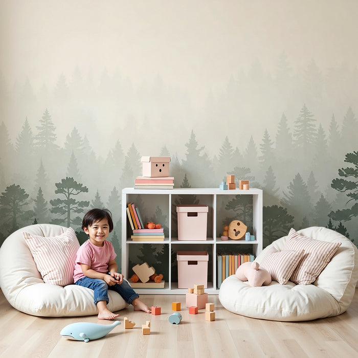 Papel pintado infantil | Bosque brumoso y relajante