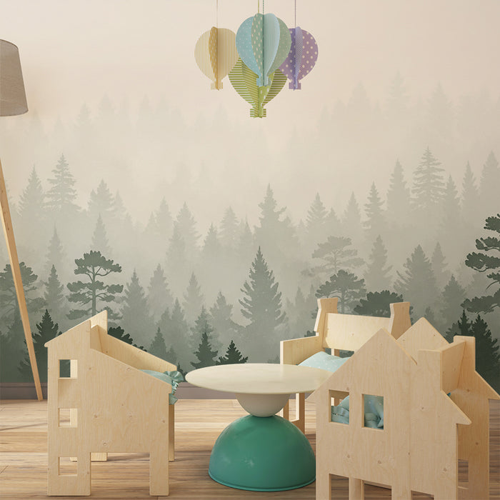 Papel pintado infantil | Bosque brumoso y relajante