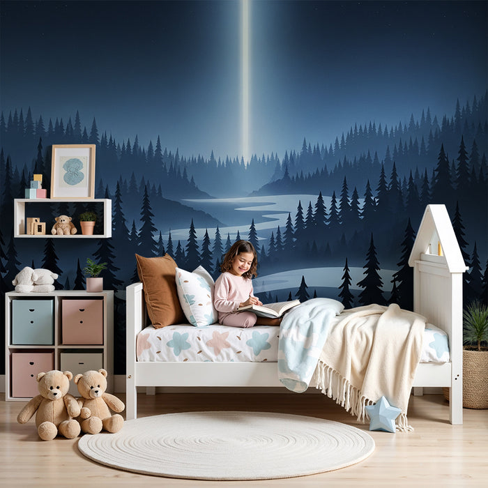 Papel de parede criança | Μυστηριώδες ομίχλης δάσος κάτω από έναν αστερωμένο ουρανό