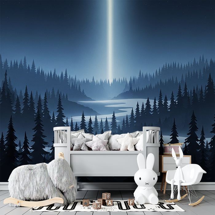 Papel de parede criança | Μυστηριώδες ομίχλης δάσος κάτω από έναν αστερωμένο ουρανό
