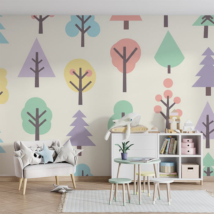 Gyermekszoba tapéta | Színes erdő geometriai fákkal