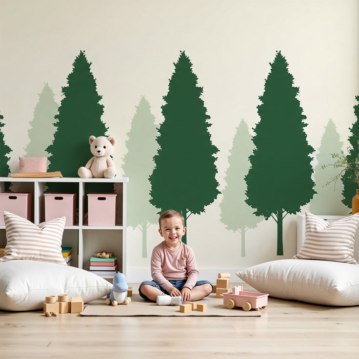 Kinderkamer behang | Rustgevende naaldbos in tinten