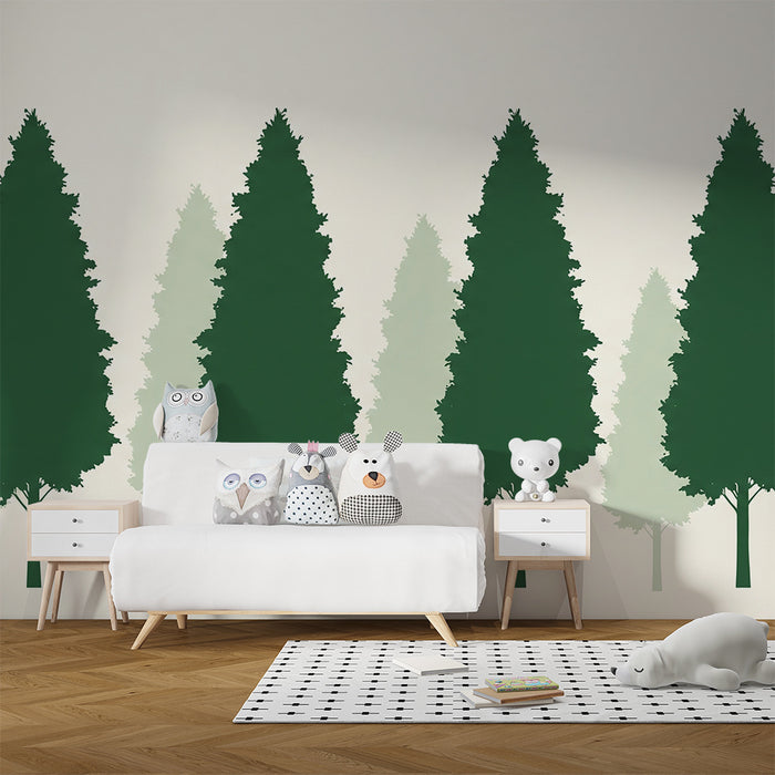 Kinderkamer behang | Rustgevende naaldbos in tinten