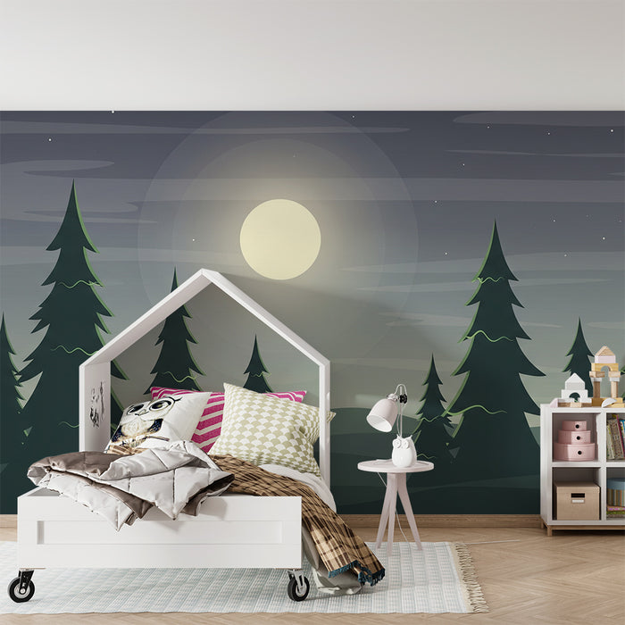 Carta da parati bambini | Foresta notturna sotto la luna piena