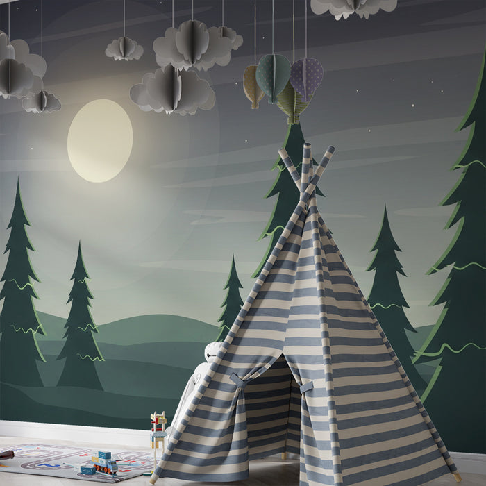Carta da parati bambini | Foresta notturna sotto la luna piena