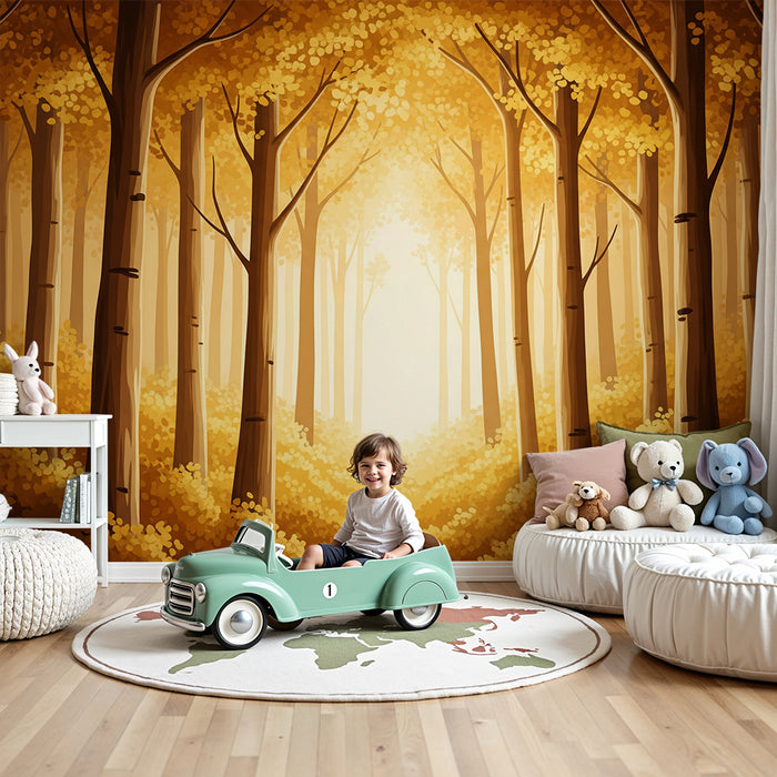 Papier peint chambre enfant | Forêt dorée au feuillage automnal