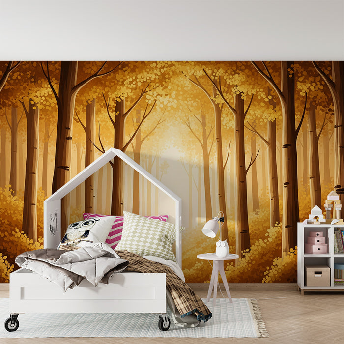 Papier peint chambre enfant | Forêt dorée au feuillage automnal