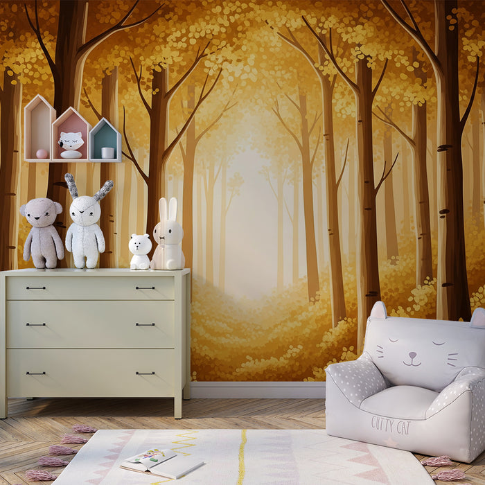 Papier peint chambre enfant | Forêt dorée au feuillage automnal