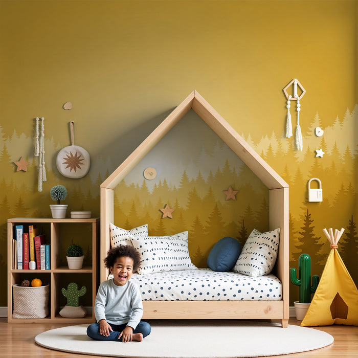 Papier peint chambre enfant | Forêt dorée au lever du soleil