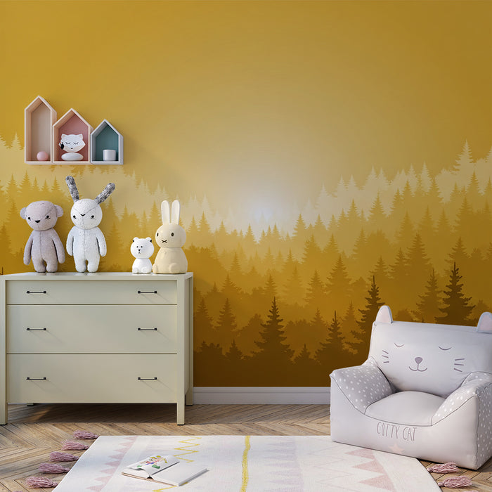 Papier peint chambre enfant | Forêt dorée au lever du soleil