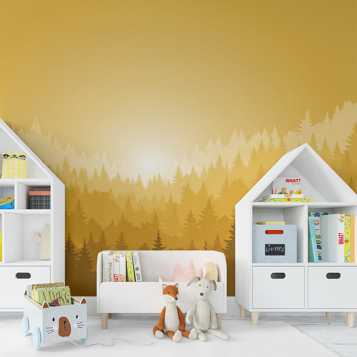 Papier peint chambre enfant | Forêt dorée au lever du soleil