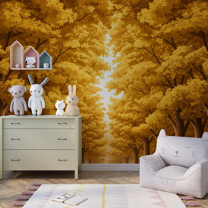 Papier peint chambre enfant | Forêt dorée aux feuilles flamboyantes