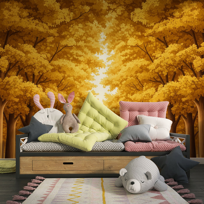 Papier peint chambre enfant | Forêt dorée aux feuilles flamboyantes