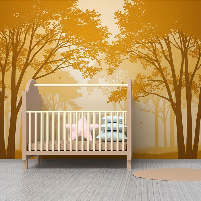 Papier peint chambre enfant | Forêt dorée avec arbres majestueux