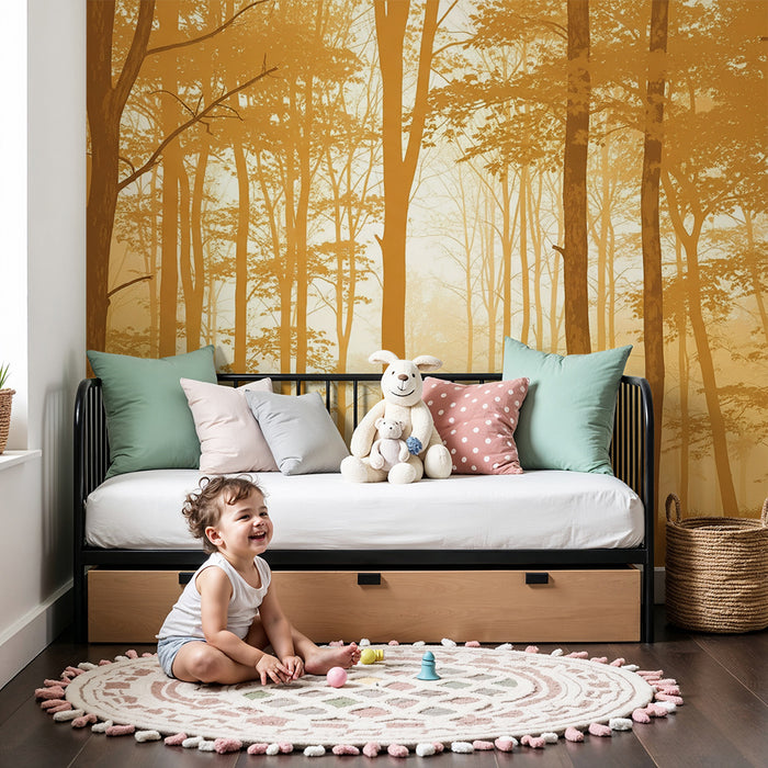 Papier peint chambre enfant | Forêt dorée jaune moutarde