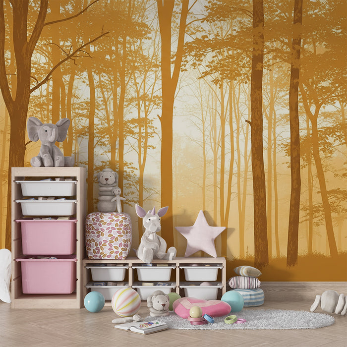 Papier peint chambre enfant | Forêt dorée jaune moutarde