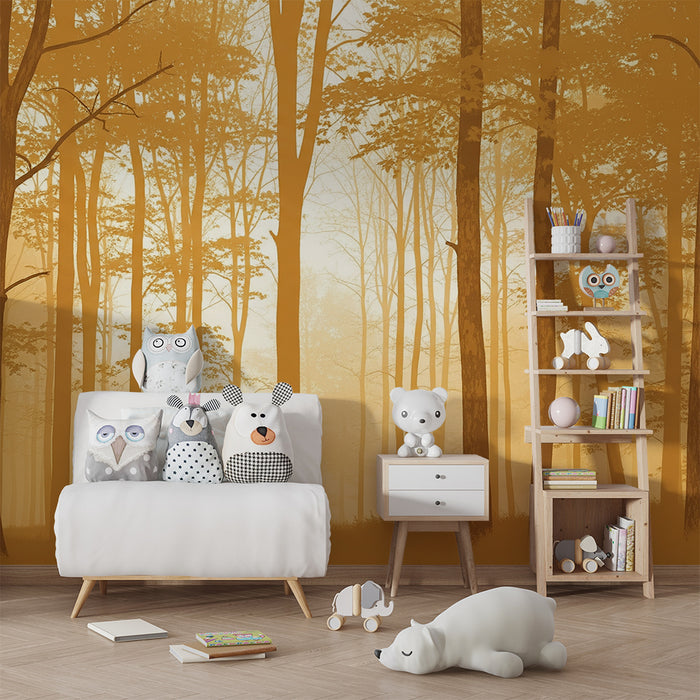 Papier peint chambre enfant | Forêt dorée jaune moutarde