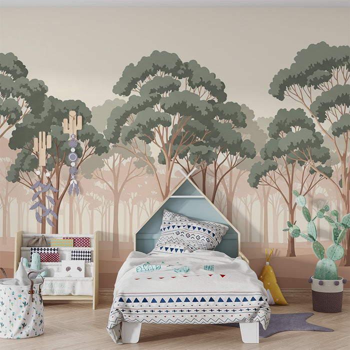 Papier peint chambre enfant | Forêt douce avec arbres aux teintes apaisantes