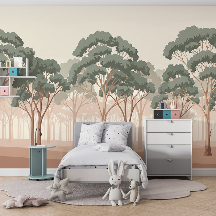 Papier peint chambre enfant | Forêt douce avec arbres aux teintes apaisantes