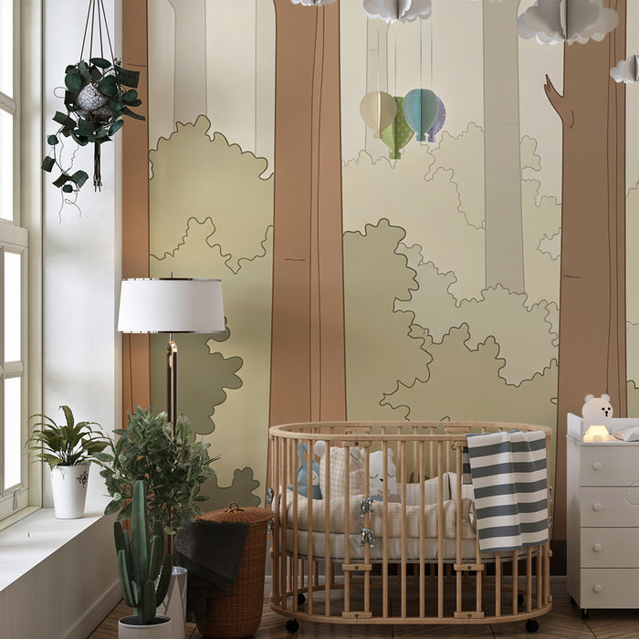 Papier peint chambre enfant | Forêt douce avec arbres et feuillage apaisant