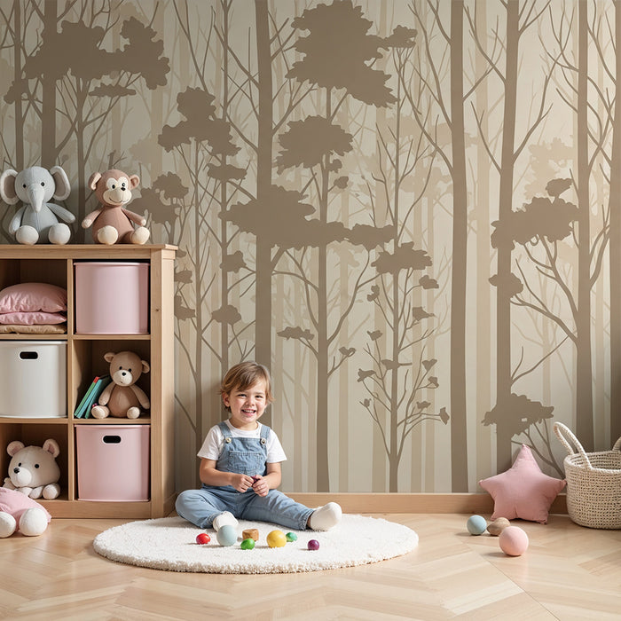 Carta da parati bambini | Foresta dolce nei toni beige e marrone