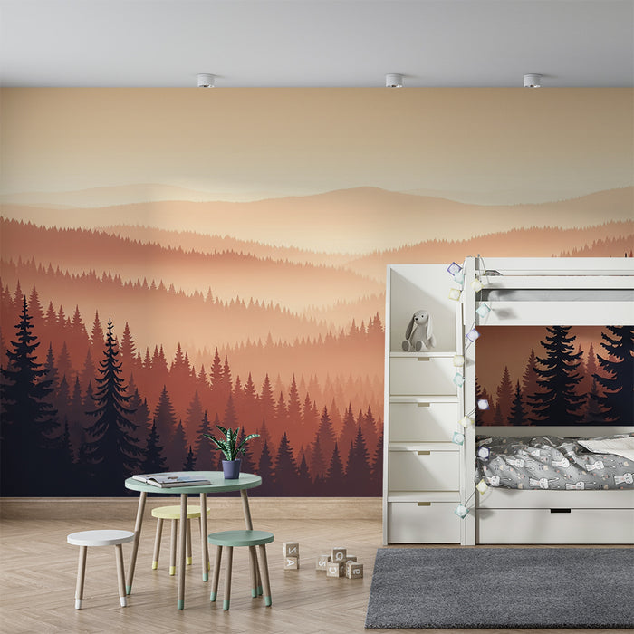 Carta da parati bambini | Bosco incantato al tramonto