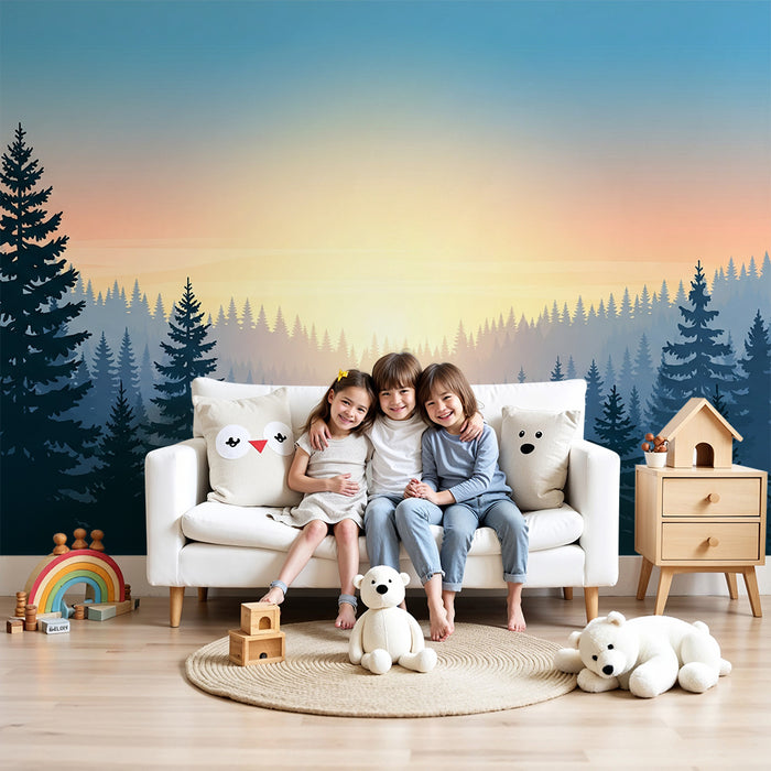 Kids room wallpaper | Forest enchanted at sunrise