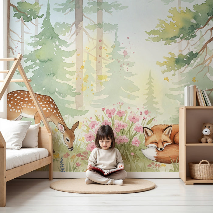Papier de parede dječje sobe | Čarobna šuma s životinjama